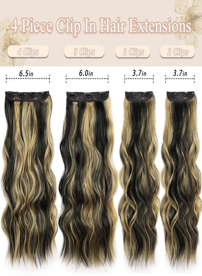 MAYSA Hair Extensions clip ins Curly Hair Extensions 22 Inch Black Mix Blonde clip in Hair for Women # Black mix Strawberry Blonde - Image 2